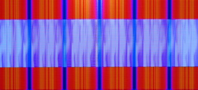 Electr-O-Pura (still) Alkyd on aluminum, custom software, computer, digital projection 44 x 96" 2017